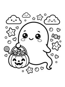 Free Printable Cute Halloween Ghost Coloring Page for Kids