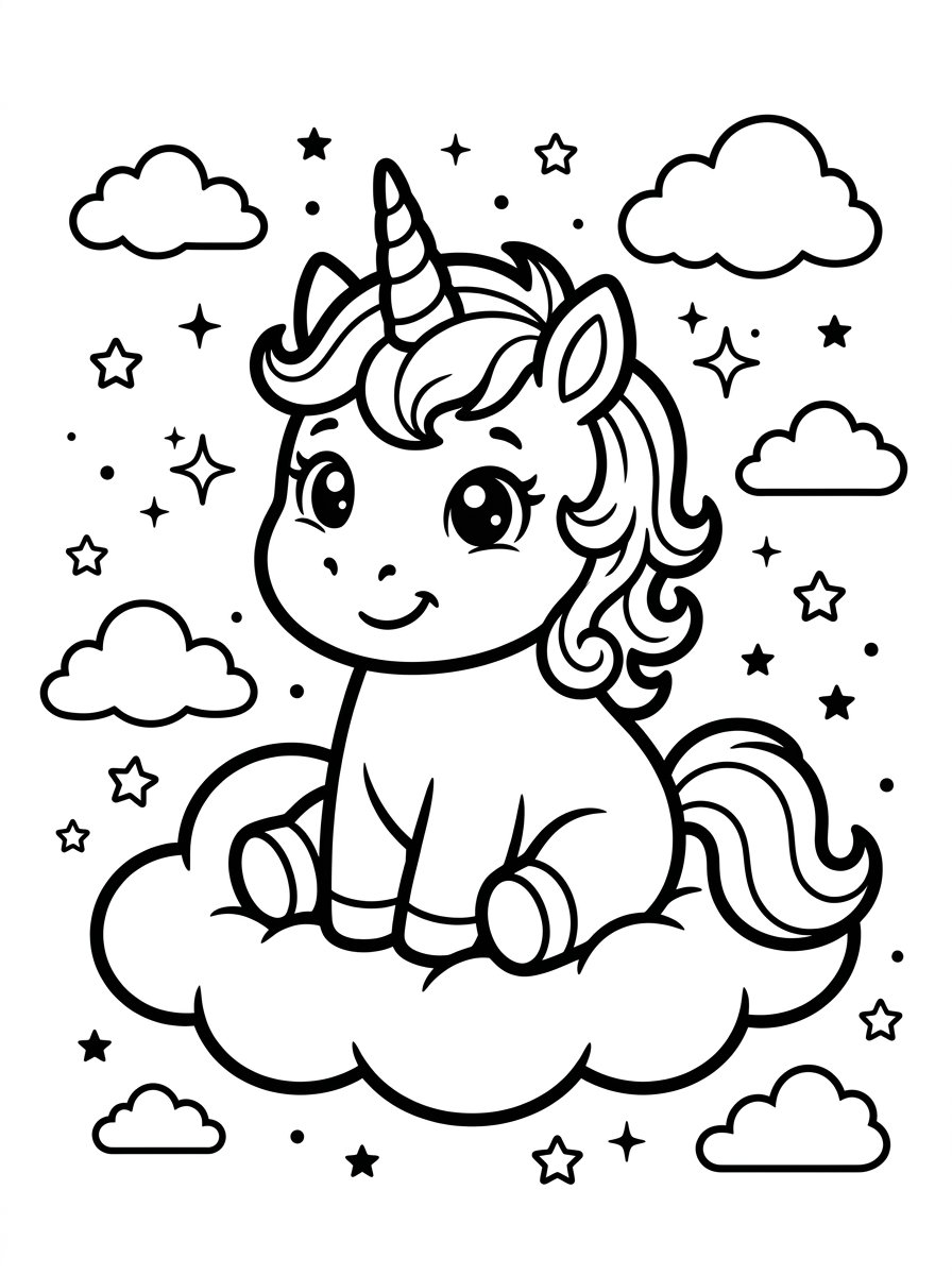 Baby Unicorn Coloring Page