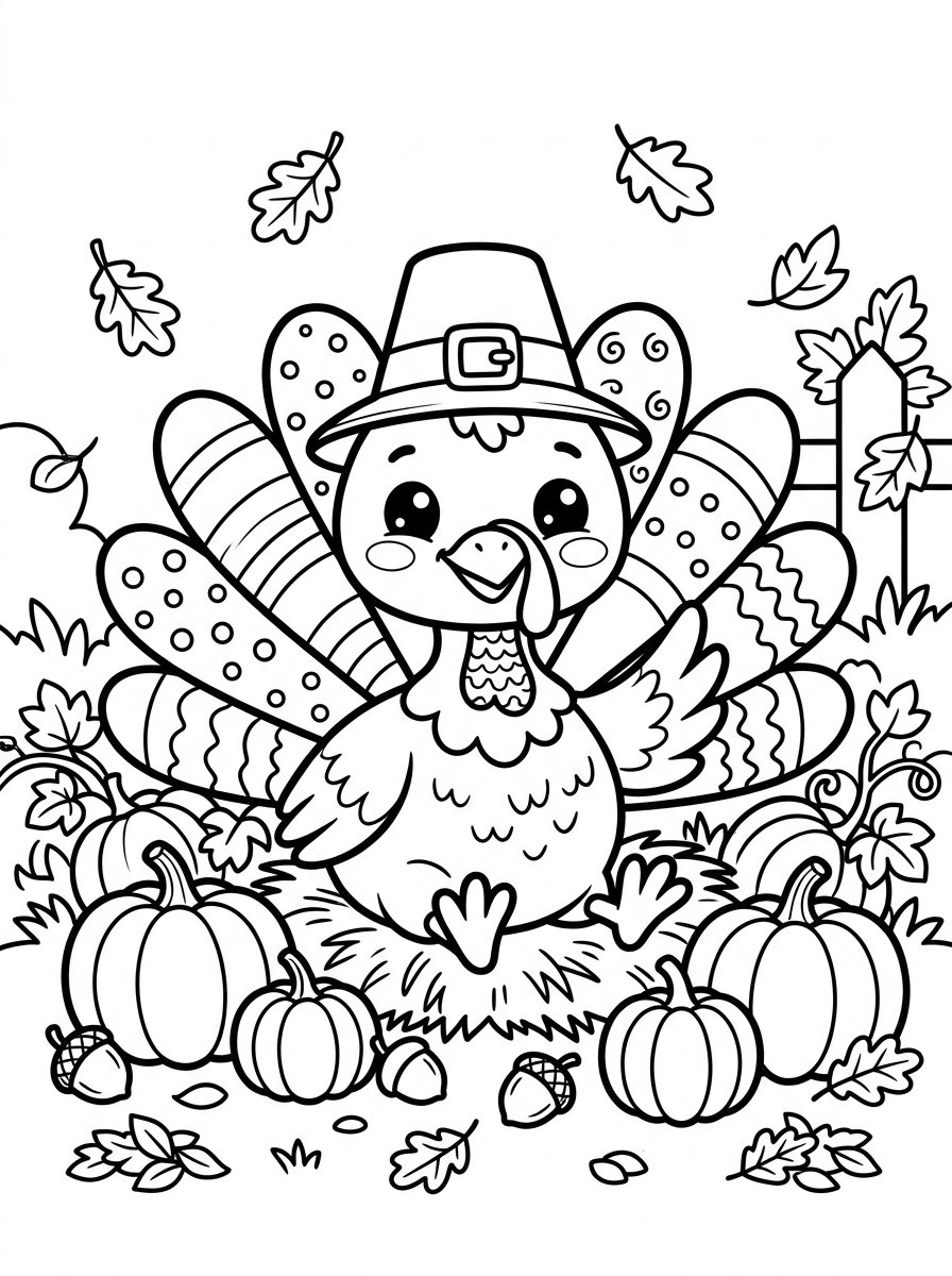 Cute Thanksgiving Turkey Coloring Page Free Printable Sheet